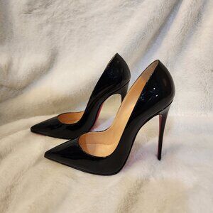 Christian Louboutin So Kate Patent Pointed-Toe Red Sole Black Pump